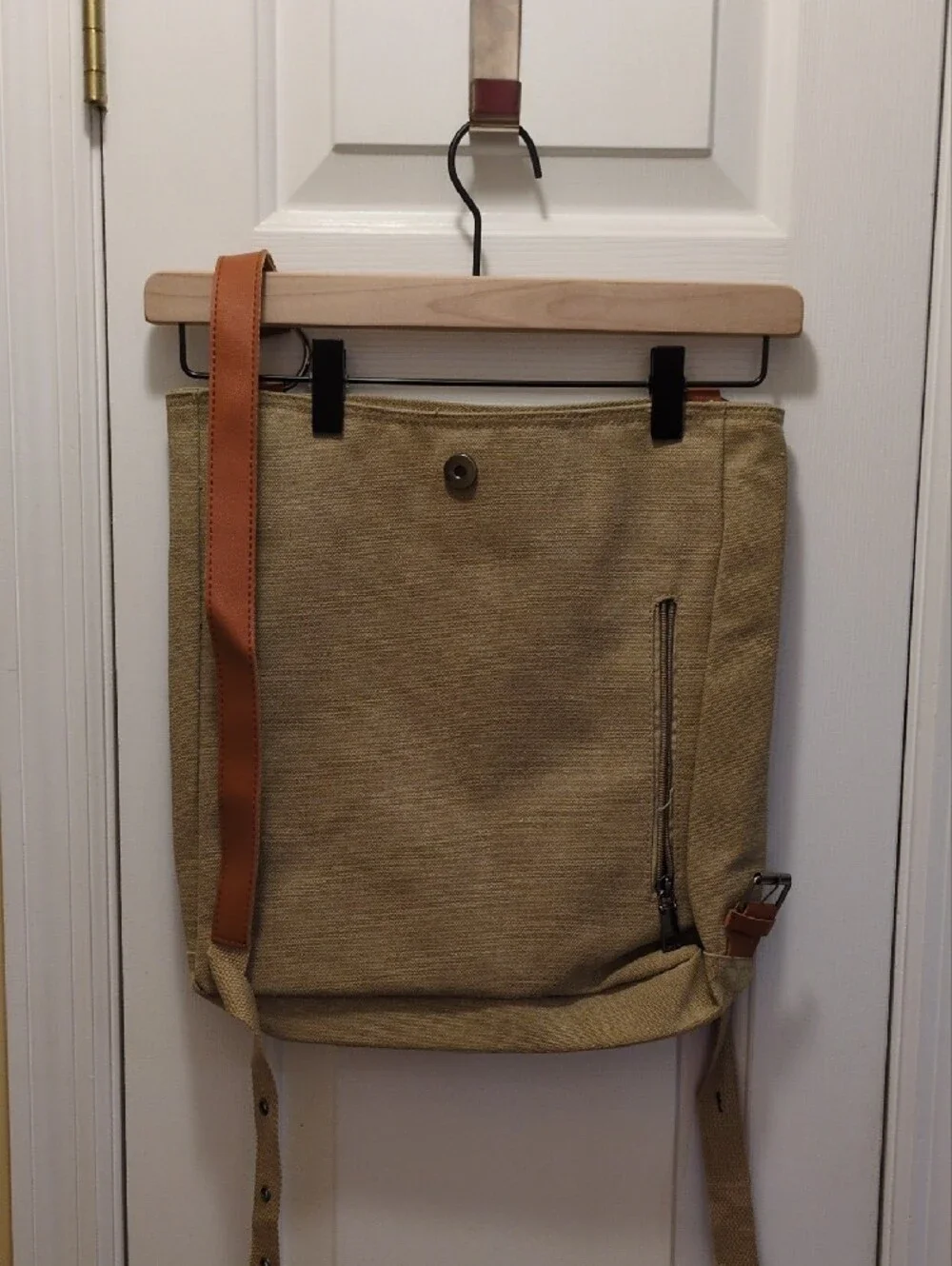 Canvas Tote Backpack with Tan Leather Accents - Versatile Women's/Men’s Bag